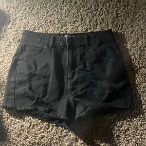 super high rise black jean shorts
